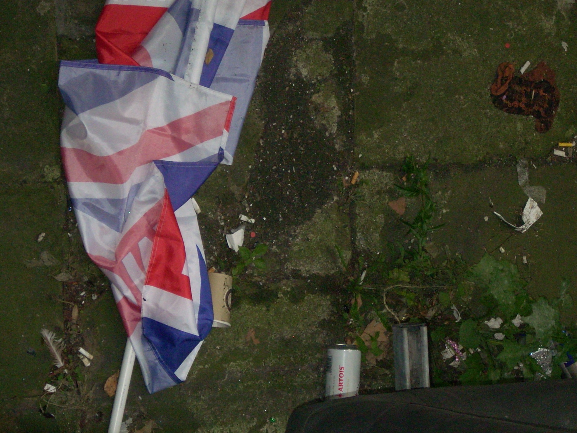 union jack on the ground in an alley